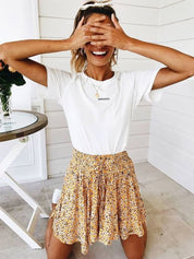 Yellow Floral Withdraw Mini Skirt