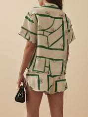 Ensemble haut et short boutonné ample à imprimé délicat et unique