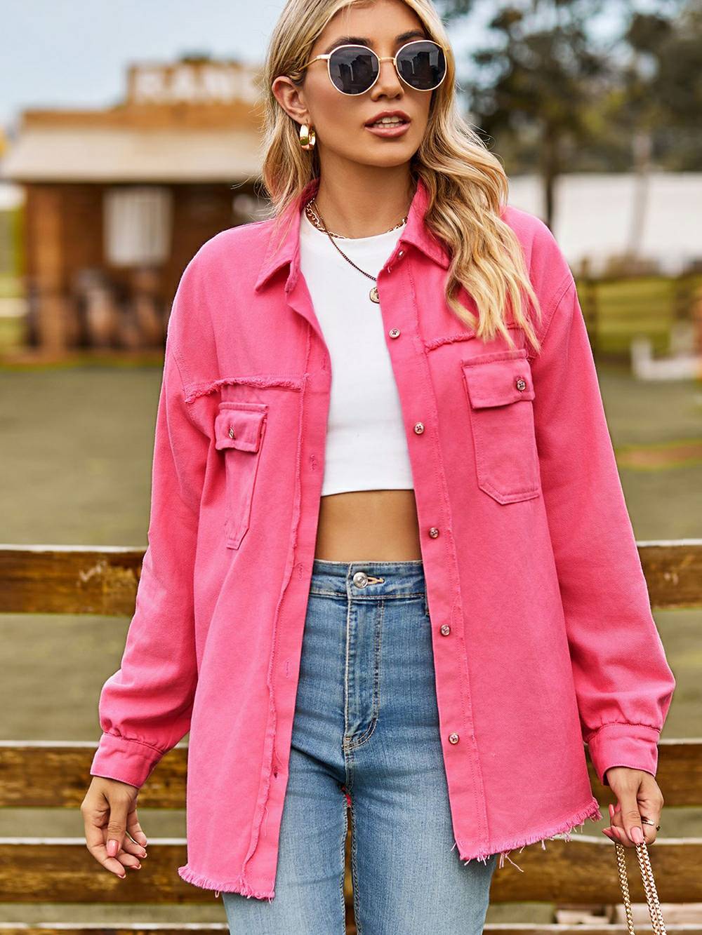 Veste matelassée rose avec poche poitrine