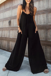 Combinaison longue oversize à bretelles spaghetti en patchwork uni, noire 