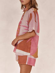 Conjunto de Camisa e Calções Soltos de Férias com Estampa Bright Sun