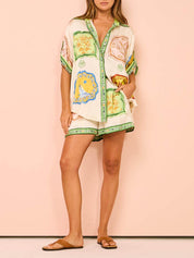 Ensemble chemise et short à imprimé ethnique unique crème