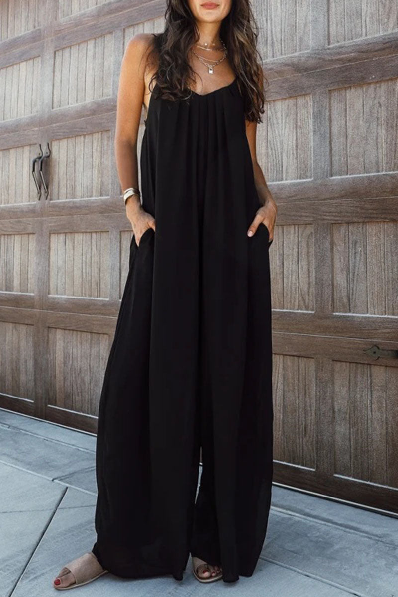 Combinaison longue oversize à bretelles spaghetti en patchwork uni, noire 