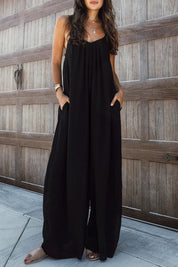 Combinaison longue oversize à bretelles spaghetti en patchwork uni, noire 