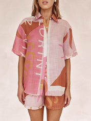 Conjunto de Camisa e Calções Soltos de Férias com Estampa Bright Sun