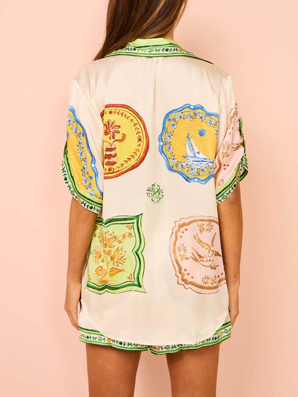 Ensemble chemise et short à imprimé ethnique unique crème