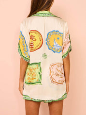 Ensemble chemise et short à imprimé ethnique unique crème
