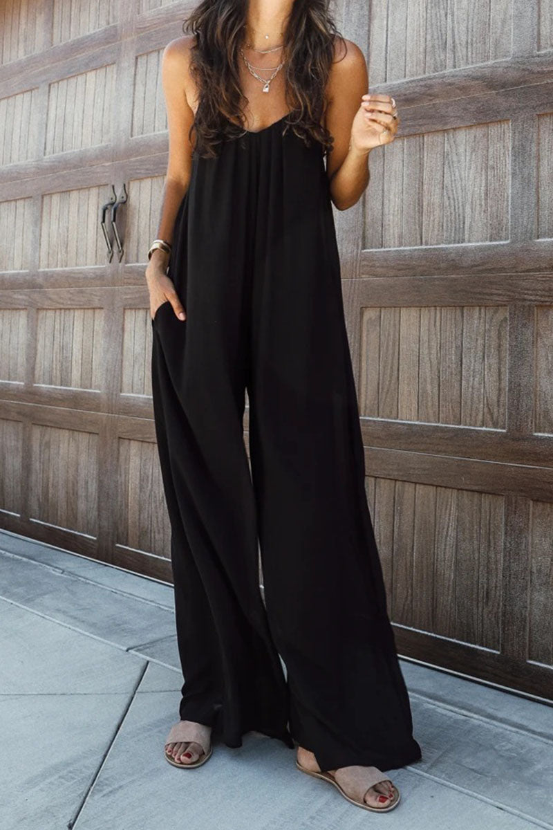 Combinaison longue oversize à bretelles spaghetti en patchwork uni, noire 