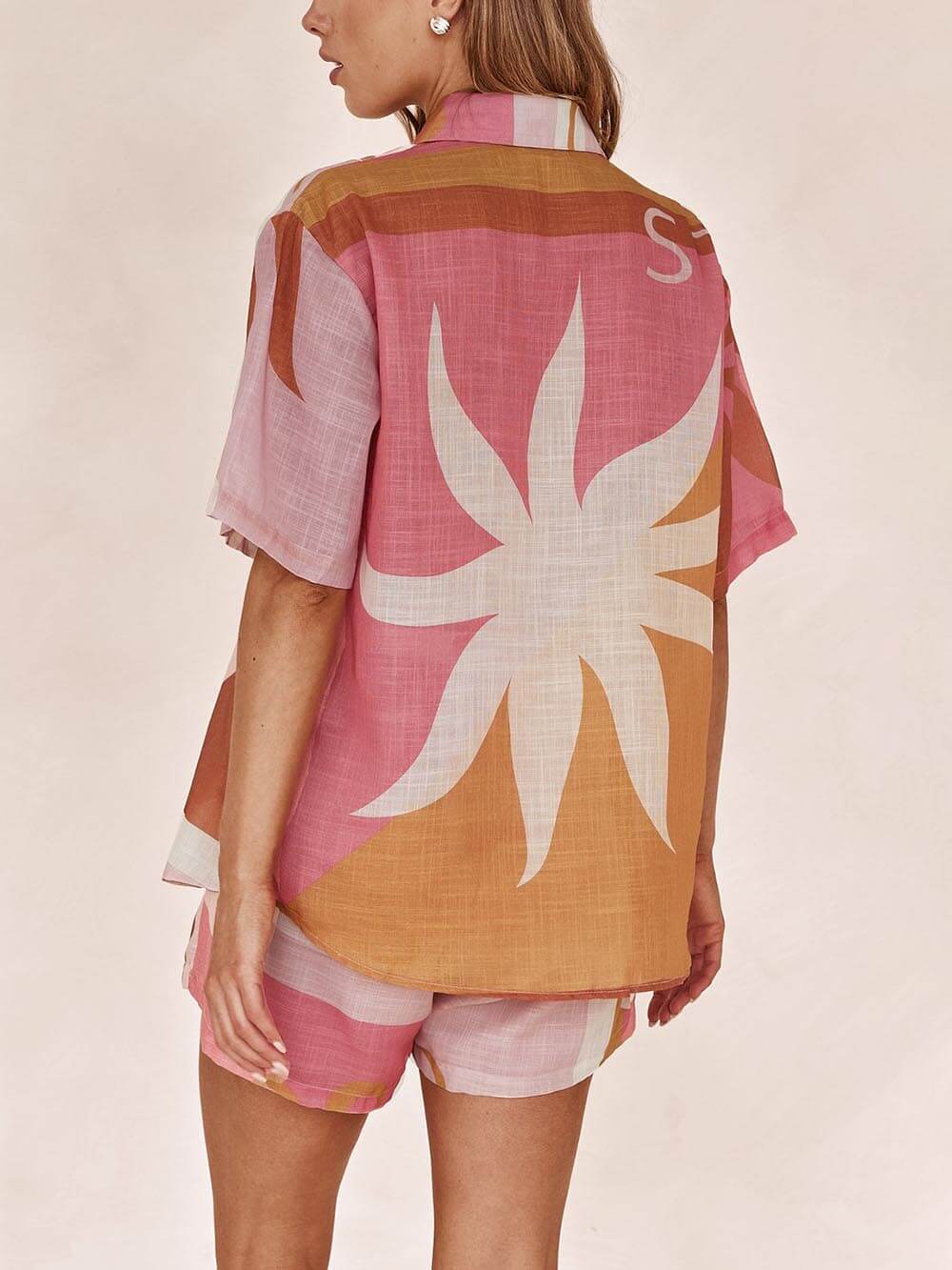 Conjunto de Camisa e Calções Soltos de Férias com Estampa Bright Sun