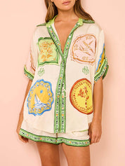Ensemble chemise et short à imprimé ethnique unique crème