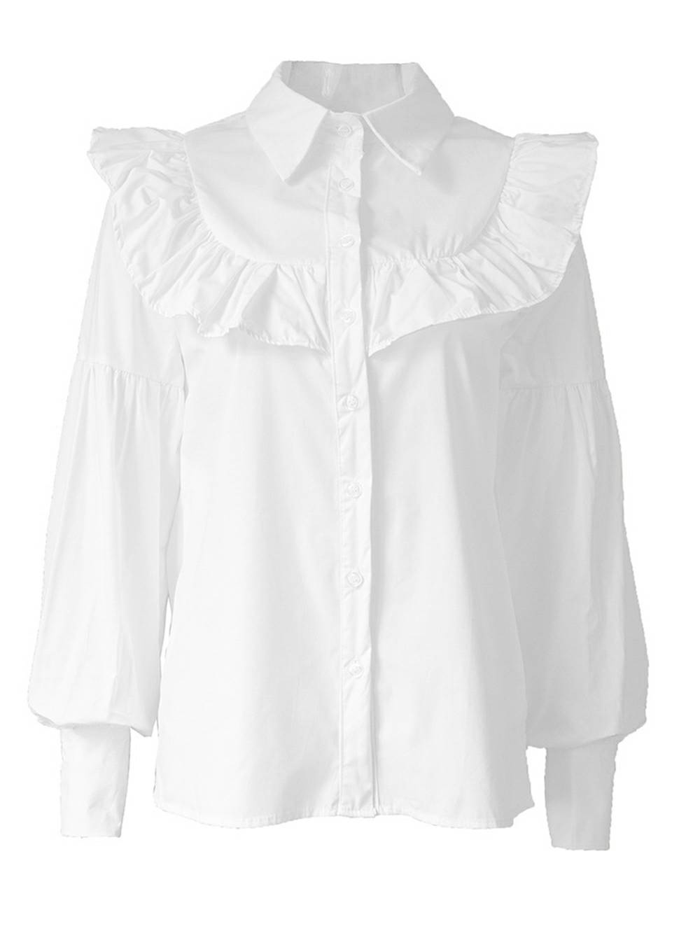 Chemise à volants pour femme, couleur unie, slim, pour le bureau