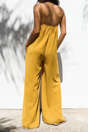 Combinaison longue oversize à bretelles spaghetti et patchwork uni, jaune 