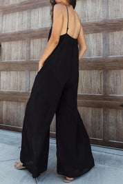 Combinaison longue oversize à bretelles spaghetti en patchwork uni, noire 