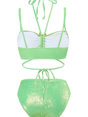 Mint Green Rhinestone Halter Bikini Set