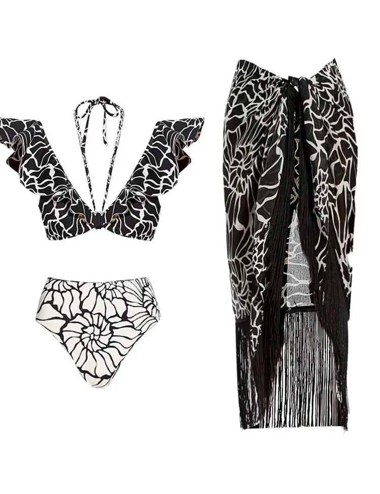 Reversible Ruffle Print Bikini Set