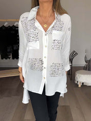 Chemise ample à imprimé lettre simple et asymétrique
