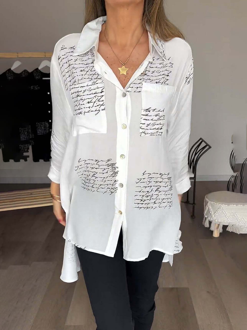 Chemise ample à imprimé lettre simple et asymétrique