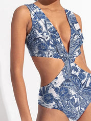 Dragonfly Print Cutout One-Piece Swimsuit