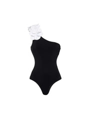 3D Floral One-Shoulder Black Swimsuit