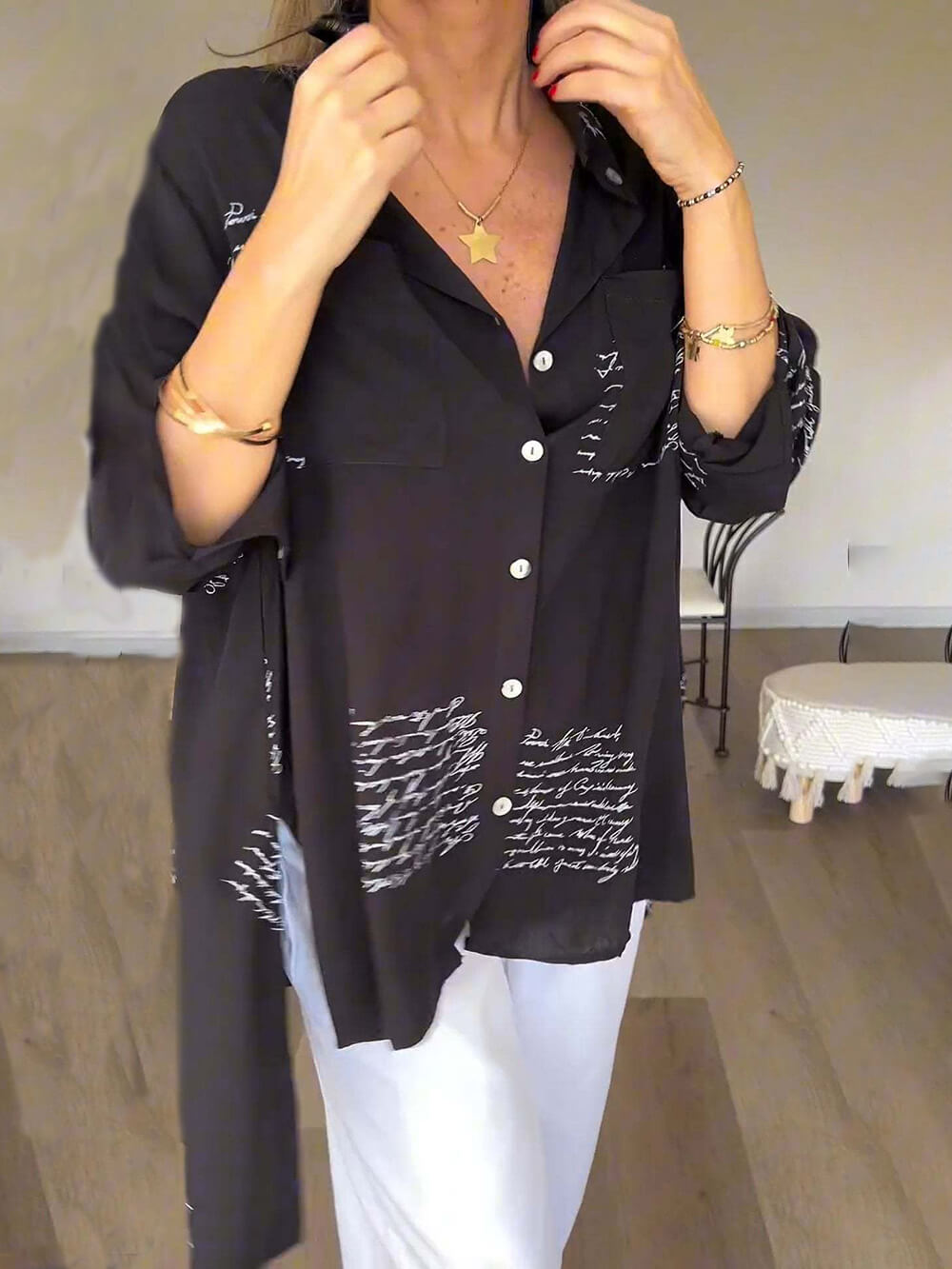 Chemise ample à imprimé lettre simple et asymétrique
