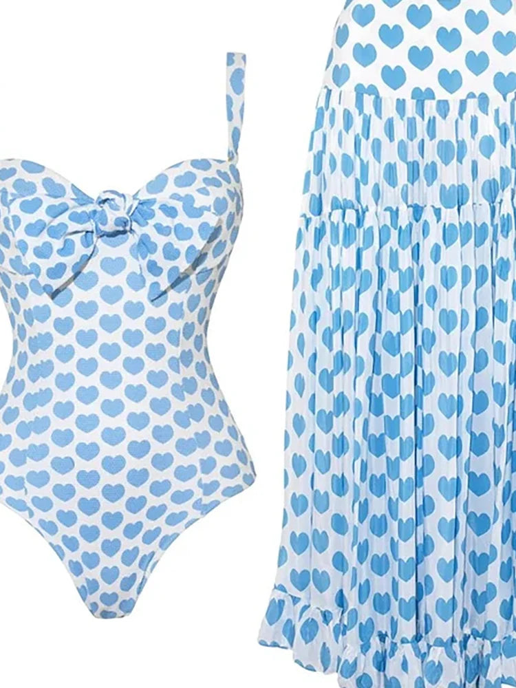Printed One-Piece Skirted Swimsuit Set