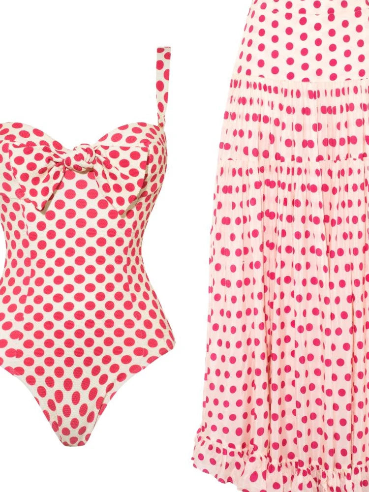 Pink Printed Skirted One-Piece Swimsuit Set