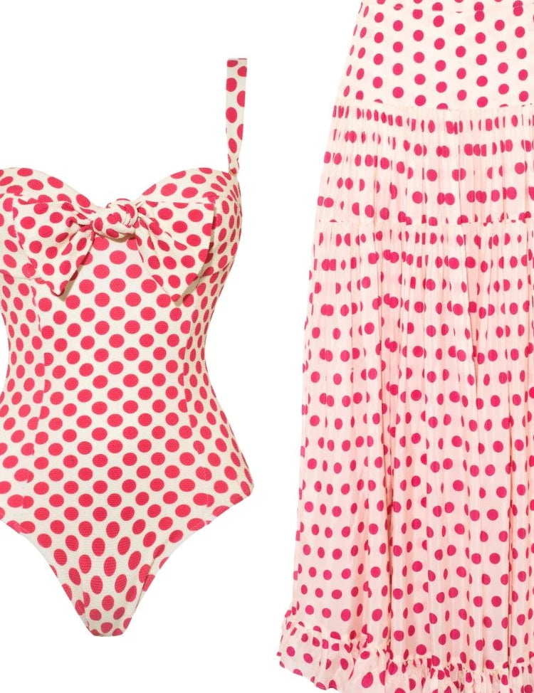 Pink Printed Skirted One-Piece Swimsuit Set