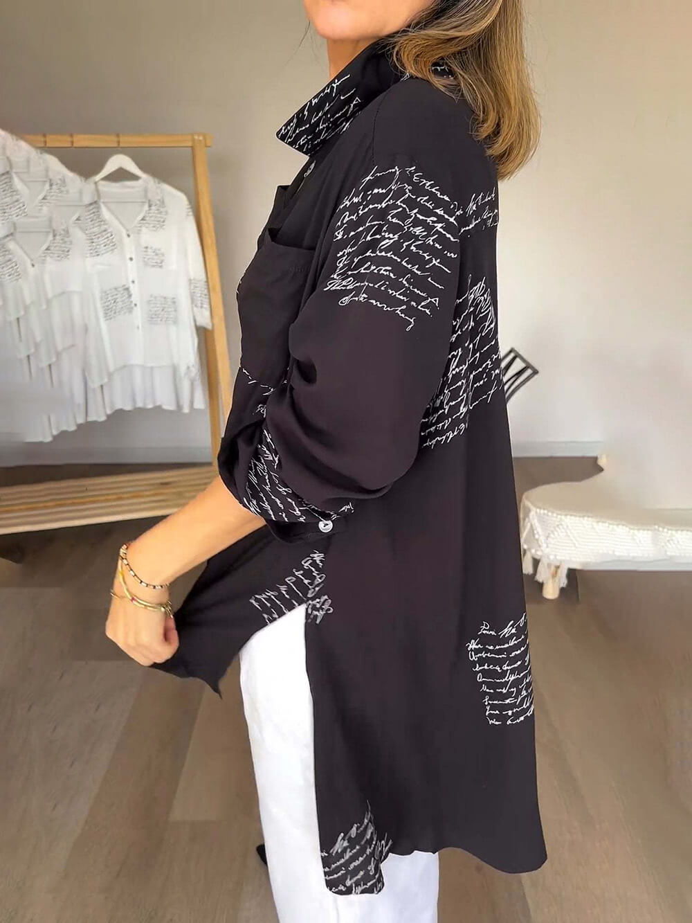 Chemise ample à imprimé lettre simple et asymétrique