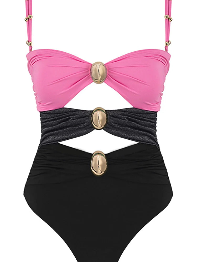 Morandi Colorblock High-Waist Swimsuit Set