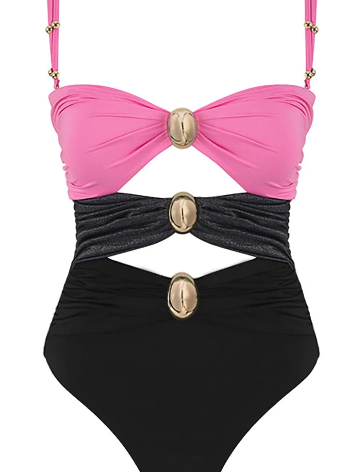 Morandi Colorblock High-Waist Swimsuit Set