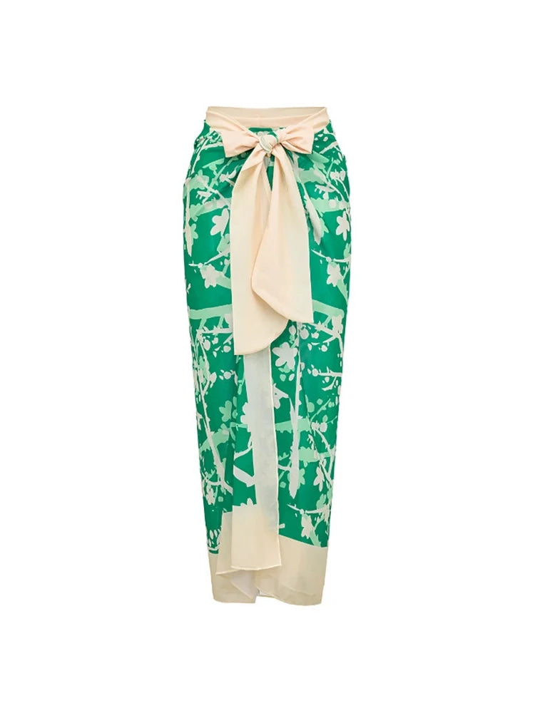 Floral Appliqué Green Printed One-Piece Swimsuit