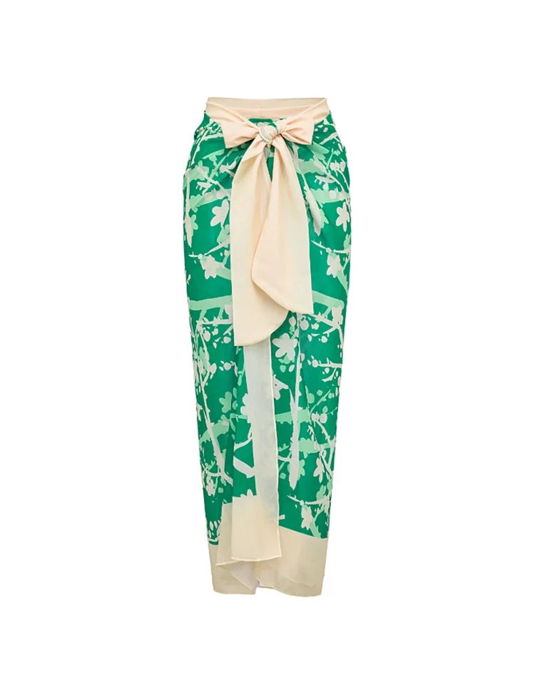 Floral Appliqué Green Printed One-Piece Swimsuit