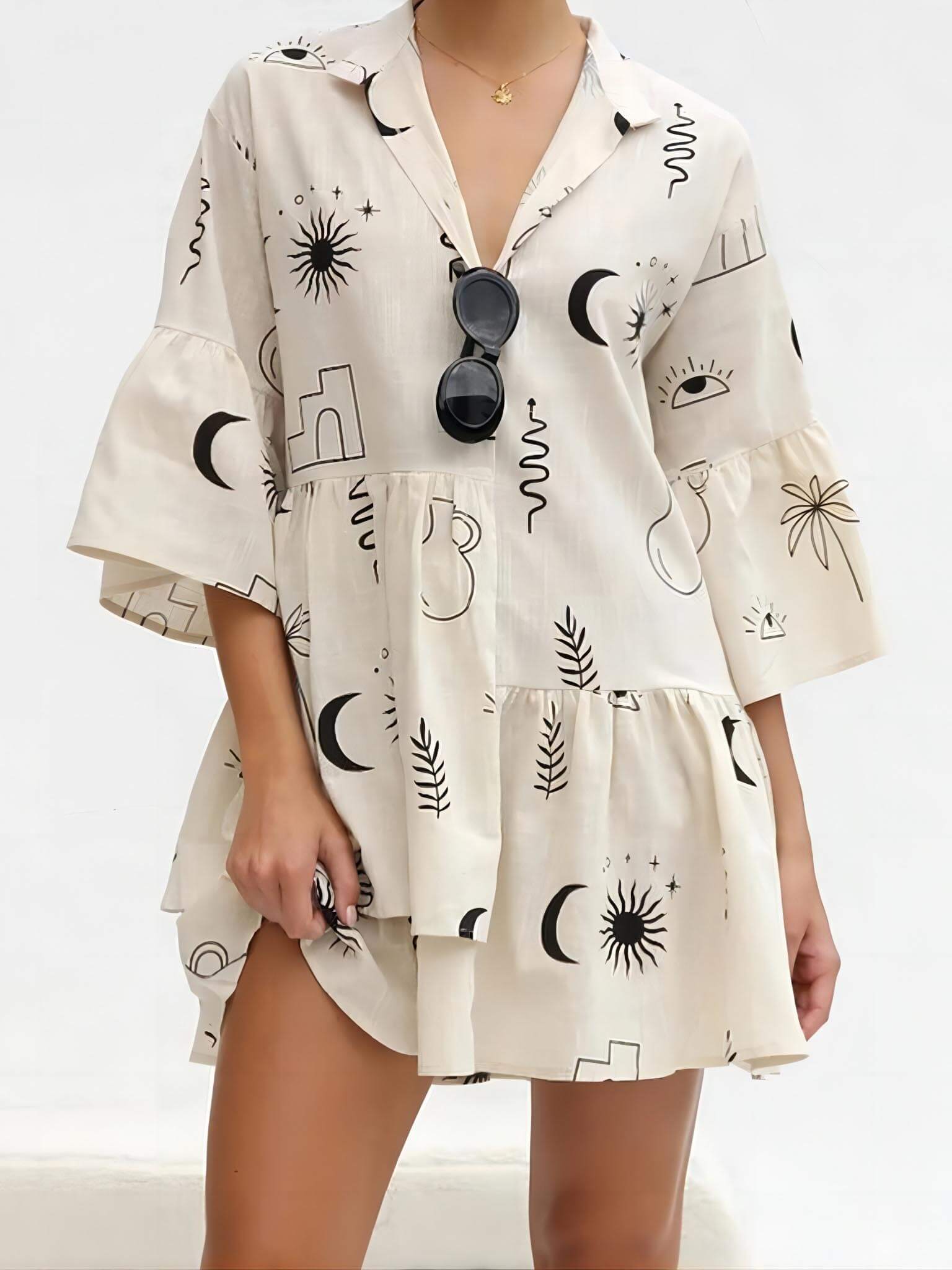 Vestido Curto Solto de Estilo Étnico