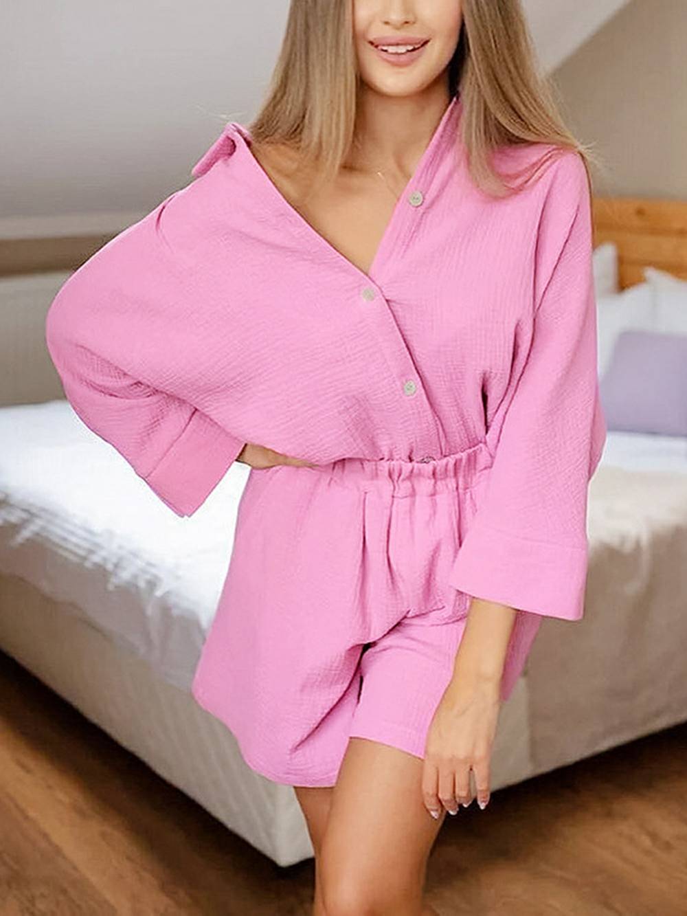 Ensemble short rose en coton complexe