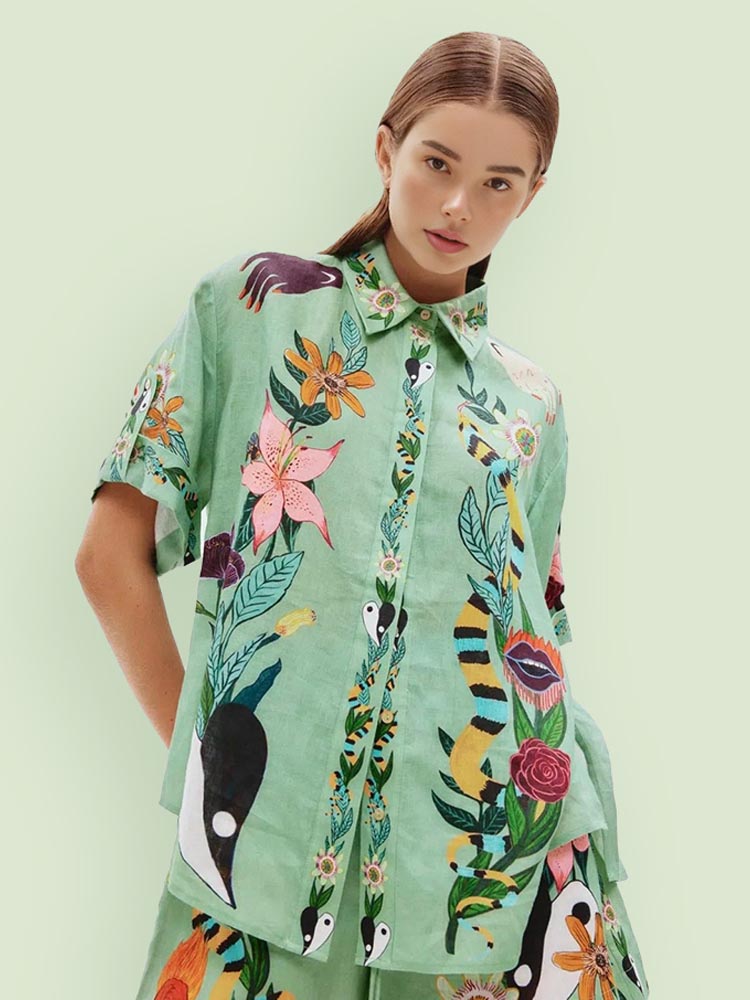 Conjunto Único de Camisa Solta e Calções com Estampa Étnica