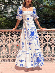 Vestido Midi de Manga Bufante para Férias