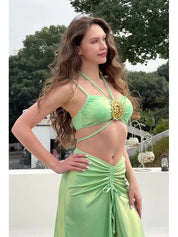 Mint Green Rhinestone Halter Bikini Set