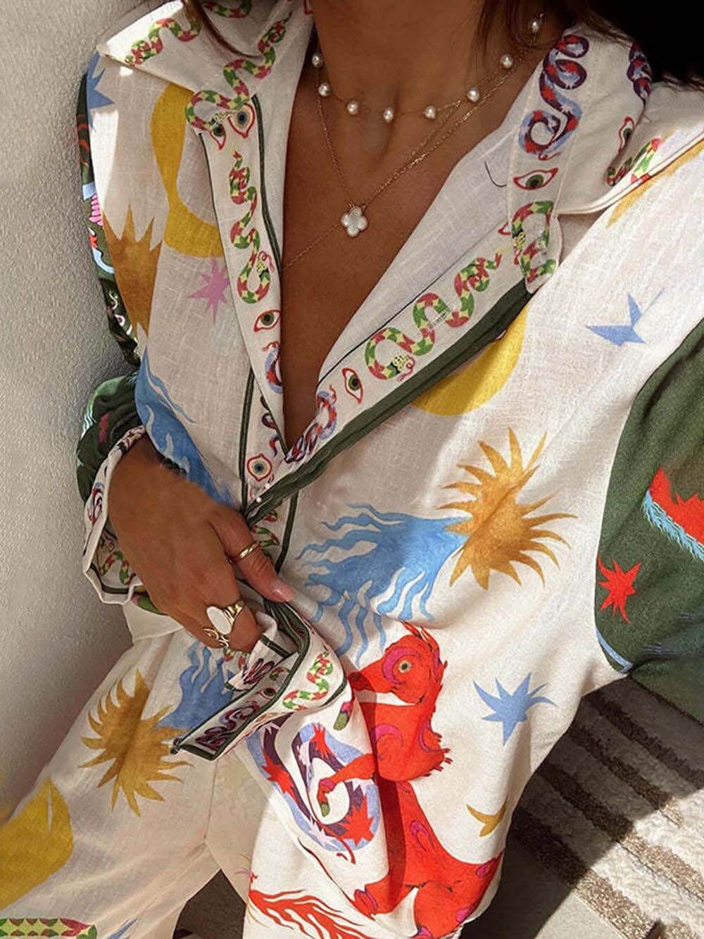 Ensemble chemise unique et pantalon à taille élastique