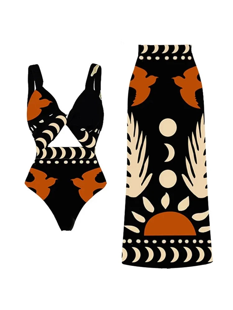 Graphic Print High-Waist Swimsuit