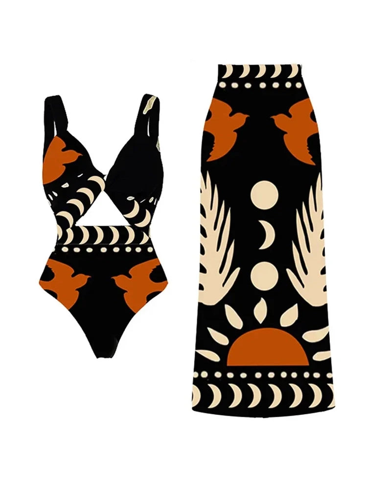 Graphic Print High-Waist Swimsuit