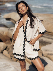 Ensemble simple de cardigan à coutures ondulées
