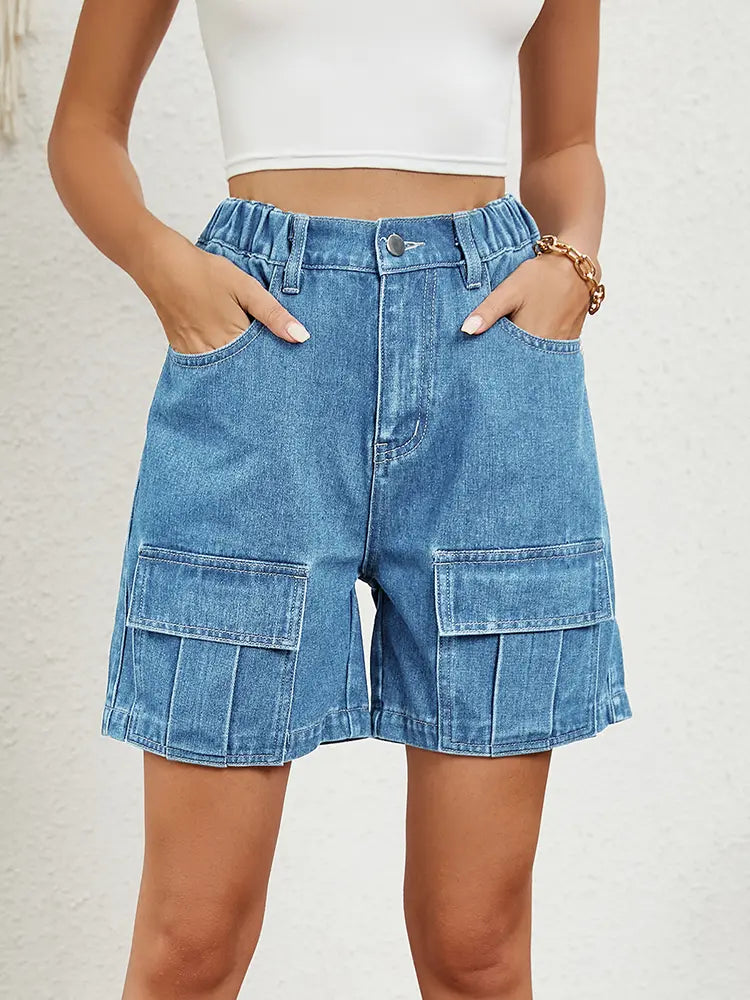 Pantaloncini di jeans elasticizzati utility lavati