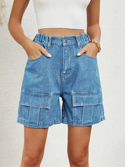 Pantaloncini di jeans elasticizzati utility lavati