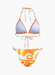 Ensemble bikini 3 pièces à imprimé abstrait avec haut halter