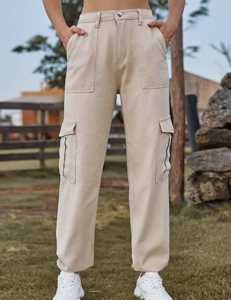 Trendy Elastic Waist Denim Jogger Pants