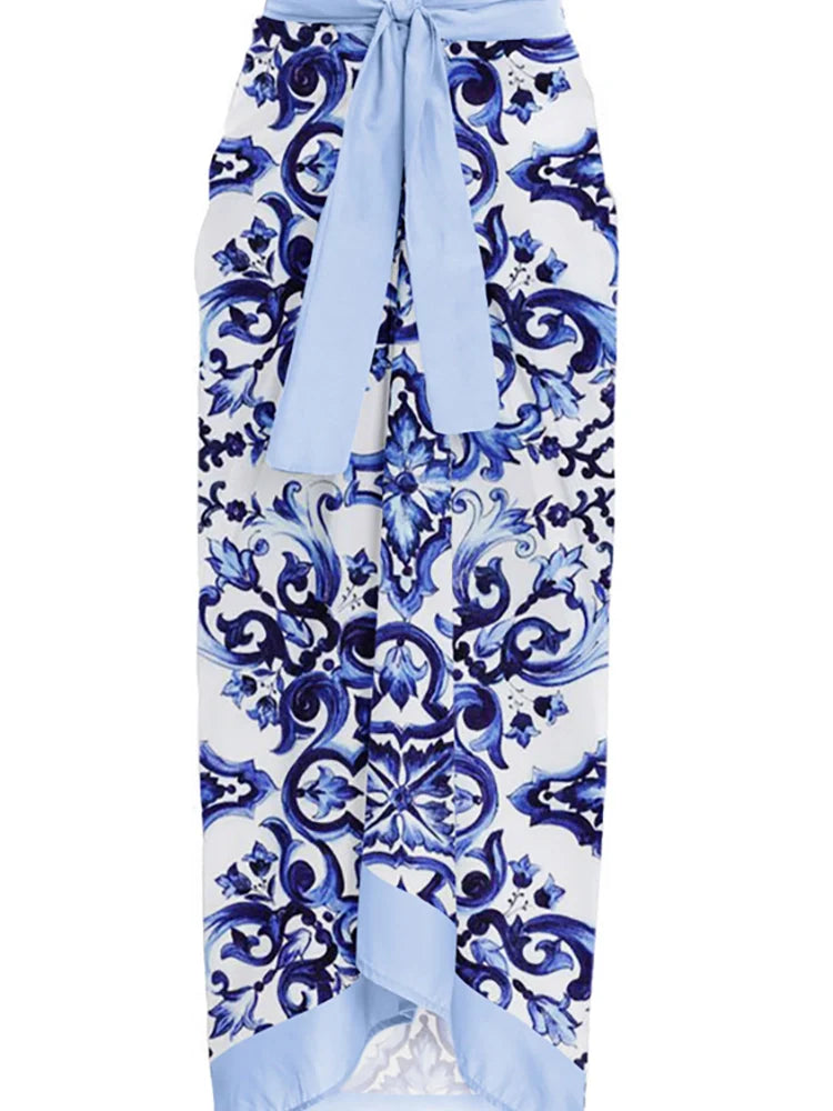 Blue One-Piece Bikini with Handmade Appliqué