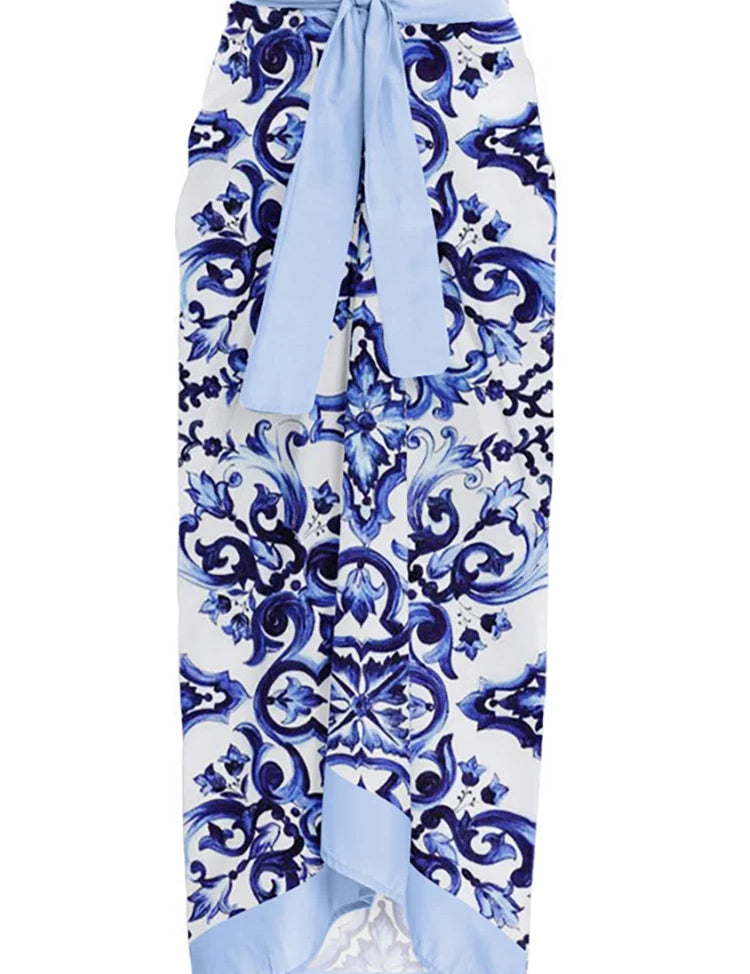 Blue One-Piece Bikini with Handmade Appliqué