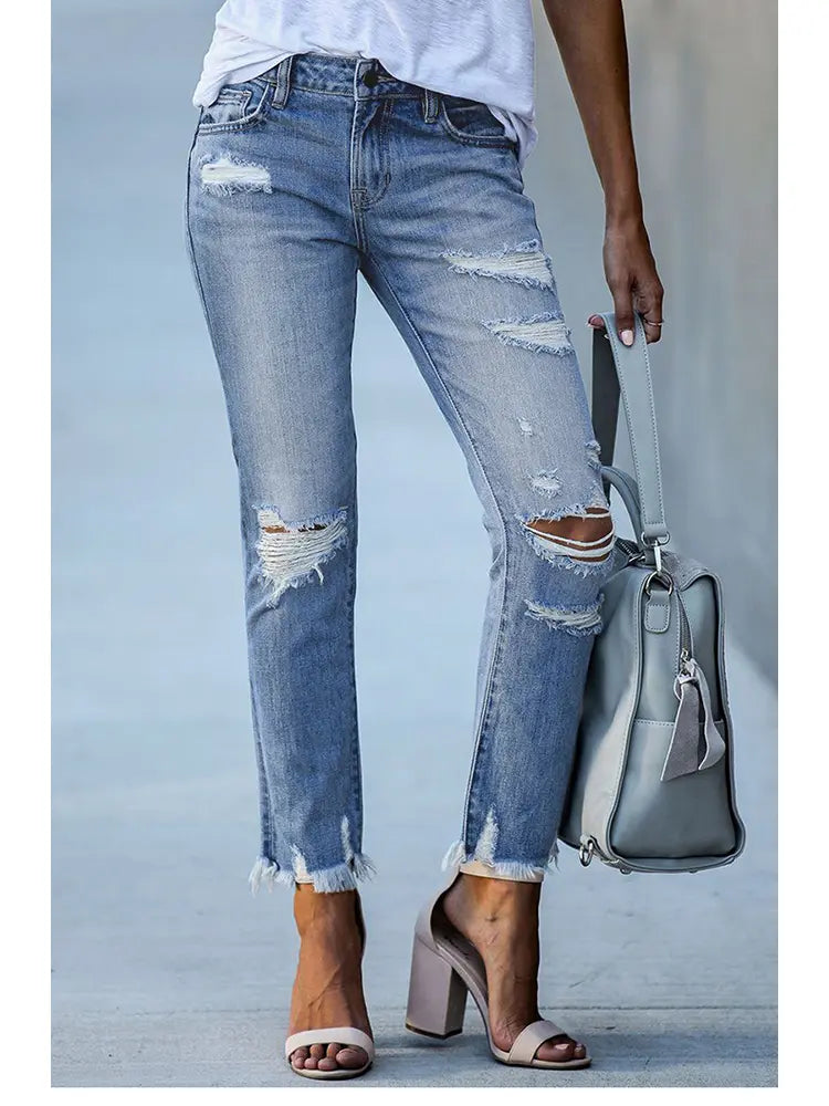 Slim Fit poderane skraćene traperice