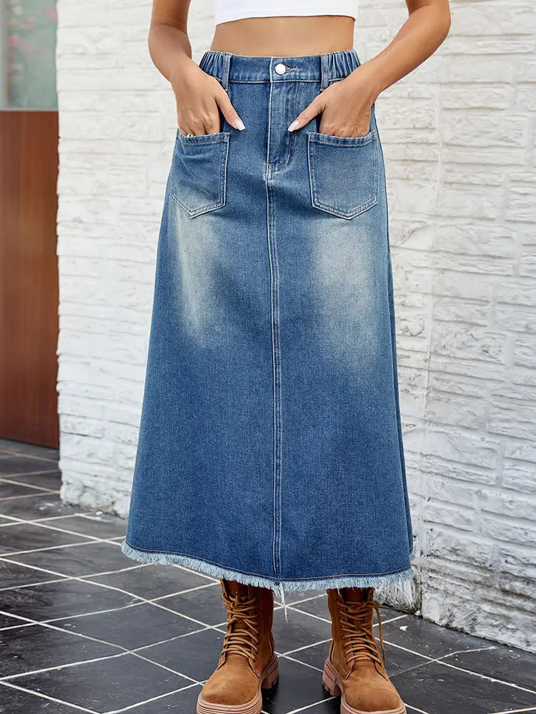 Gonna di jeans con orlo sfrangiato lavato