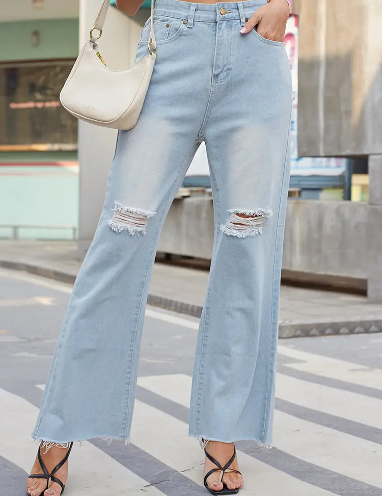 Vintage Wide-Leg Ripped Flare Jeans